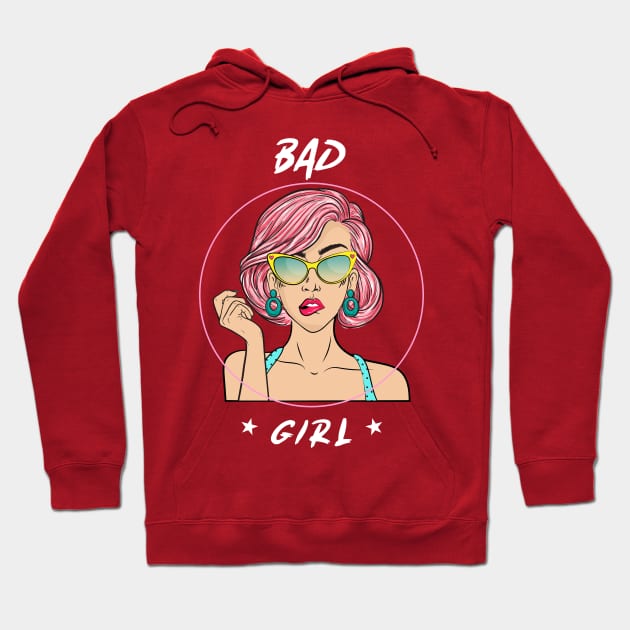 Bad Girl Feminist Pink Hair Girl Power Retro Cartoon 90s Nostalgia Hoodie by BitterBaubles